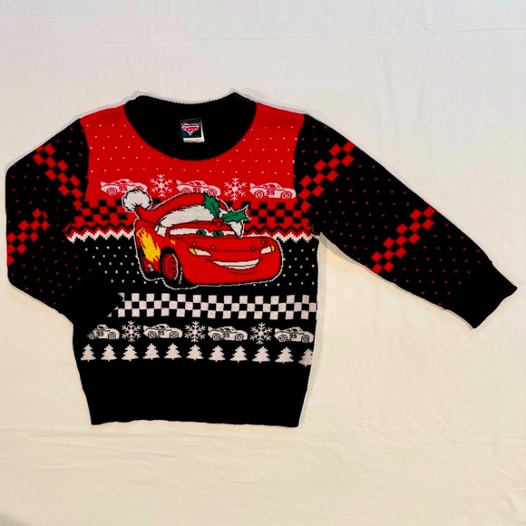 Disney Pixar Cars Christmas Sweater Boys 5T Lightning McQueen Fair Isle Racing - Picture 1 of 3